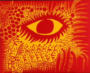 Yayoi Kusama, I Want to Live Honestly, Like the Eye in the Picture, acrilico su tela, 2009.