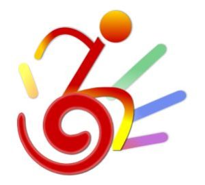 Immagine stilizzata di una sedia a rotelle con i colori dell'arcobaleno.