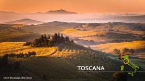 Una bella immagine tratta dalla “Guida all’ospitalità accessibile” nel Centro/Sud Italia, essa introduce la sezione dedicata alla Toscana mostrando un tipico paesaggio collinare di questa regione.