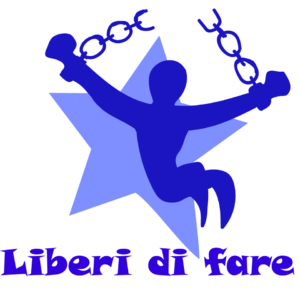 Il logo di “Liberi di fare”, un uomo stilizzato rompe le catene che porta ai polsi.