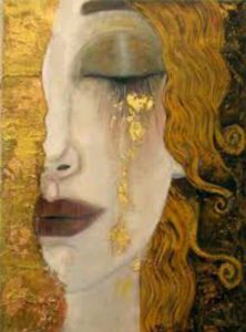 Anne Marie Zilberman, Lacrime d’oro (il dipinto raffigura un volto femminile con gli occhi chiusi ed una guancia solcata da lacrime color oro).